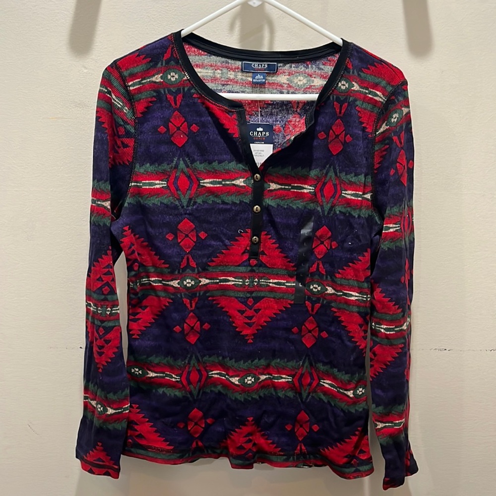 Chaps Denim Aztec Pullover Sweater